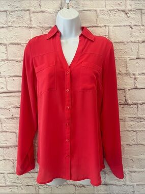 Express Vibrant Red Button-Down Shirt